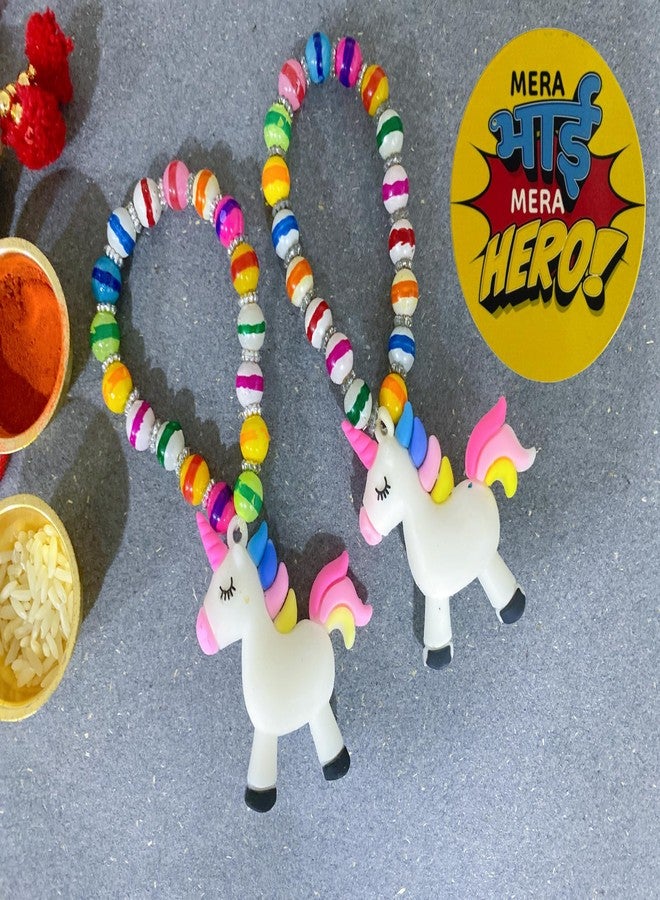 Evisha 2 Unicorn Kids Rakhi with Fridge Magnet for Siter Brother Bhaiya Bracelet Unicorn Girls Wrist Bands Rakhi Diwali Navratri Birthday Return Gift Gifts Combo-Kids-23 - Image 4